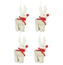 Load image into Gallery viewer, Set of 4 White Rudolph Hanging Decorations – Fair Trade Handmade Wool