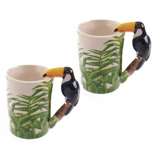 Load image into Gallery viewer, Set of 2 Toucan Handle Mugs with Jungle Decal | Exotic Bird Design