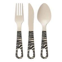 Load image into Gallery viewer, Organic Bamboo Cutlery Set – Zebra | Eco-Friendly Picnic & Lunch Utensils