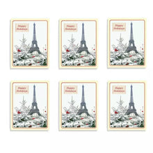 Load image into Gallery viewer, Set of 6 Parisian Winter Greeting Card Boxes – 10 Cards Each – Eiffel Tower Holiday Scene
