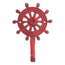 Load image into Gallery viewer, Set of 3 Rudder Coat Hooks – Nautical Metal Wall Hooks Red Blue White