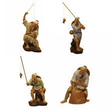 Load image into Gallery viewer, Set of 4 Shiwan Fisherman Figurines – Chinese Pottery – Glazed Ceramic Statues – 17cm – Canton Stoneware