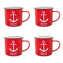 Load image into Gallery viewer, Set of 4 Red Enamel Anchor Mugs – Nautical Coffee Tea Cups 8 cm