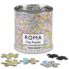 Load image into Gallery viewer, Set of 4 Magnetic Jigsaw Puzzles in a Can – 100 Pieces Each – Australia, Sydney, Roma, London – Travel Map Games
