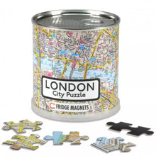 Load image into Gallery viewer, Set of 4 Magnetic Jigsaw Puzzles in a Can – 100 Pieces Each – Australia, Sydney, Roma, London – Travel Map Games