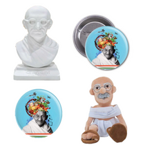 Load image into Gallery viewer, Mahatma Gandhi Gift Set – Bust, Plush Doll, Pin Badge & Magnet – Peace & Wisdom Collectibles Bundle