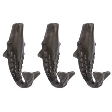 Load image into Gallery viewer, Set of 3 Cast-Iron Whale Coat Hooks – Nautical Wall or Door Detail