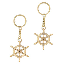 Load image into Gallery viewer, Set of 2 Solid Brass Ship’s Wheel Keyrings – Nautical Maritime Keychains
