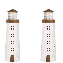 Load image into Gallery viewer, 2PCS Driftwood Lighthouse Ornaments – 35cm Nautical Home Decor