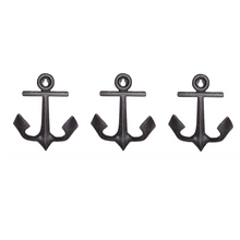 Load image into Gallery viewer, Set of 3 Anchor Coat Hooks – Cast Iron Nautical Wall Hooks