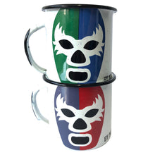 Load image into Gallery viewer, Set of 2 Mexican Lucha Libre Enamel Mugs – Wrestler Design – 360ml – Imported from Mexico – Dishwasher Safe