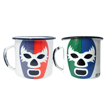 Load image into Gallery viewer, Set of 2 Mexican Lucha Libre Enamel Mugs – Wrestler Design – 360ml – Imported from Mexico – Dishwasher Safe