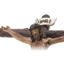 Load image into Gallery viewer, Wall Cross with Jesus – 22cm Handpainted Resin Crucifix – Catholic Wall Decor