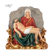 Load image into Gallery viewer, Holy Pietà Resin Scene – 21cm Religious Statue – Wooden Look Handpainted Figurine