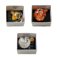 Load image into Gallery viewer, Set of 3 Blown Glass Bottles – 22K Gold, 999 Silver, Copper Laminated Samples