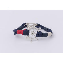 Load image into Gallery viewer, Rudder Bracelet – Nautical Blue White Red Wristband 19.5 cm