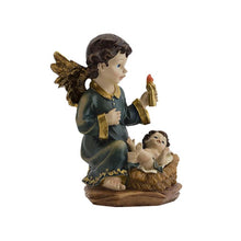 Load image into Gallery viewer, Blue Guardian Angel with Baby Jesus – Handpainted Resin Figurine (14 cm)