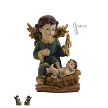 Load image into Gallery viewer, Blue Guardian Angel with Baby Jesus – Handpainted Resin Figurine (14 cm)