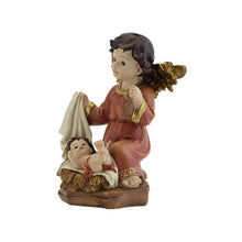 Load image into Gallery viewer, Red Guardian Angel with Baby Jesus – Handpainted Resin Figurine (14 cm)