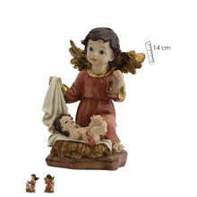 Load image into Gallery viewer, Red Guardian Angel with Baby Jesus – Handpainted Resin Figurine (14 cm)