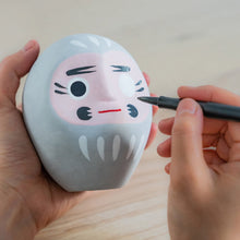 Load image into Gallery viewer, Traditional Japanese Grey Daruma Lucky Charm – Handmade Paper-Mâché Figurine 10 cm