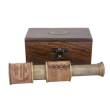 Load image into Gallery viewer, Mini Brass & Leather Telescope with Wooden Box – 12cm
