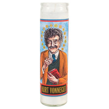 Load image into Gallery viewer, Kurt Vonnegut Secular Saints Glass Candle – Literary Votive for Fans of Dark Comedy