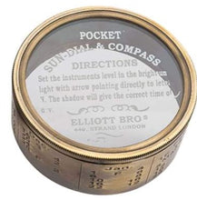 Load image into Gallery viewer, Brass Pocket Sundial and Compass – Beautifully Crafted Gift Ø 7 cm