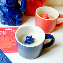 Load image into Gallery viewer, Dark Blue Maneki Neko Lucky Cat Mug – Porcelain Japanese Beckoning Cup