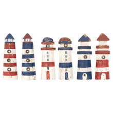 Load image into Gallery viewer, Set of 6 Wooden Lighthouse Fridge Magnets – 6cm Coastal Décor