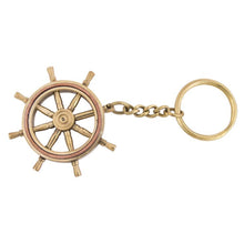 Load image into Gallery viewer, Brass Ship’s Wheel Key Ring with Wooden Box – Nautical Maritime Gift