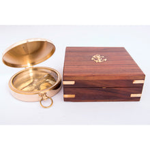Load image into Gallery viewer, Brass Compass with Wooden Box – 8cm Vintage Nautical Gift
