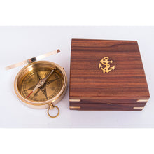 Load image into Gallery viewer, Brass Compass with Wooden Box – 8cm Vintage Nautical Gift