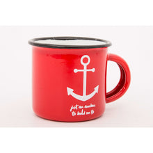 Load image into Gallery viewer, Set of 4 Red Enamel Anchor Mugs – Nautical Coffee Tea Cups 8 cm
