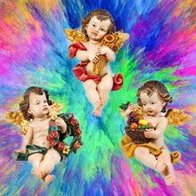 Load image into Gallery viewer, Set of 3 Guardian Angel Figurines – Shelf Sitting Design – Handpainted Polyresin