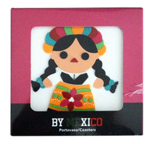 Load image into Gallery viewer, Set of 4 Silicone Coasters – Mexican Traditional Doll Design – Imported from Mexico