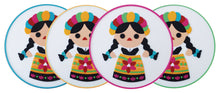 Load image into Gallery viewer, Set of 4 Silicone Coasters – Mexican Traditional Doll Design – Imported from Mexico