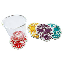 Load image into Gallery viewer, Set of 4 Silicone Coasters – Mexican Skull Art – Día de Muertos Inspired – Imported from Mexico