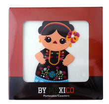 Load image into Gallery viewer, Set of 4 Silicone Coasters – Mexican Traditional Lady Dress Designs – Cultural Folk Art – Imported from Mexico