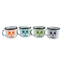 Load image into Gallery viewer, Set of 4 Mexican Skull Pewter Espresso Mugs – Día de Muertos