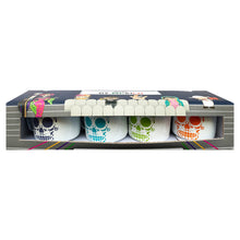 Load image into Gallery viewer, Set of 4 Mexican Skull Pewter Espresso Mugs – Día de Muertos