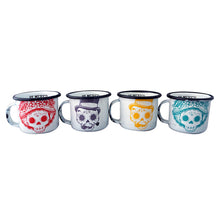 Load image into Gallery viewer, Set of 4 Small Mexican Catrines Skull Pewter Espresso Mugs – 75 ml