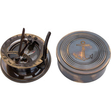 Load image into Gallery viewer, Brass Compass and Sundial with Antique Patina – Functional Nautical Gift