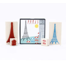 Load image into Gallery viewer, Paris Stamp Set – Eiffel Tower & Café Rubber Stamps in Gift Box – Made in USA