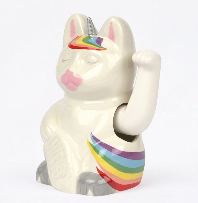Unicorn Maneki Neko Lucky Cat Ceramic 15cm Unique Globe