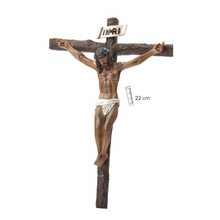 Load image into Gallery viewer, Wall Cross with Jesus – 22cm Handpainted Resin Crucifix – Catholic Wall Decor