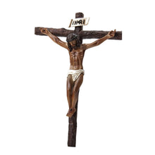 Load image into Gallery viewer, Wall Cross with Jesus – 22cm Handpainted Resin Crucifix – Catholic Wall Decor