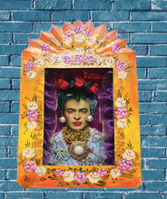 Load image into Gallery viewer, Handmade Mexican Tin Shrine – Frida Kahlo Portrait Folk Art Wall Decor
