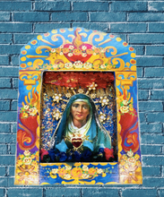 Load image into Gallery viewer, Handcrafted Mexican Tin Shrine – Our Lady of Sorrows Ex Voto Wall Art – 26.5cm