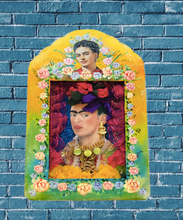 Load image into Gallery viewer, Handmade Mexican Frida Kahlo Shrine – Vibrant Folk Art Wall Decor with Glass Front